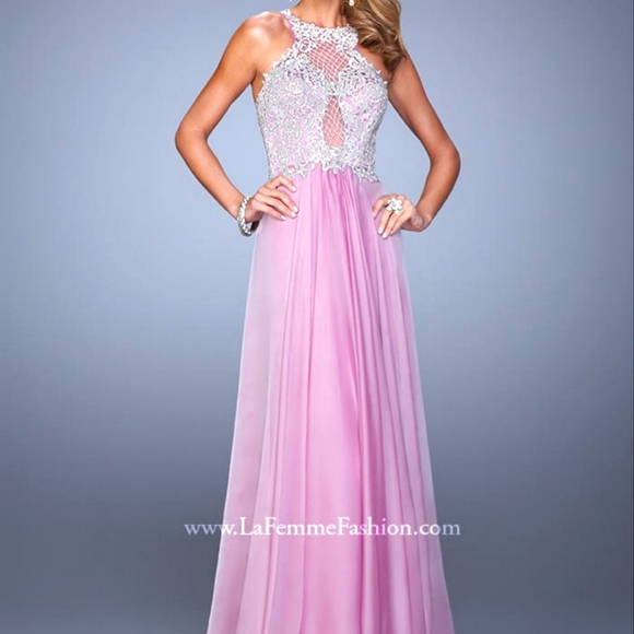 LA FEMME SIZE 00 FLOOR LENGTH ORCHID PROM DRESS